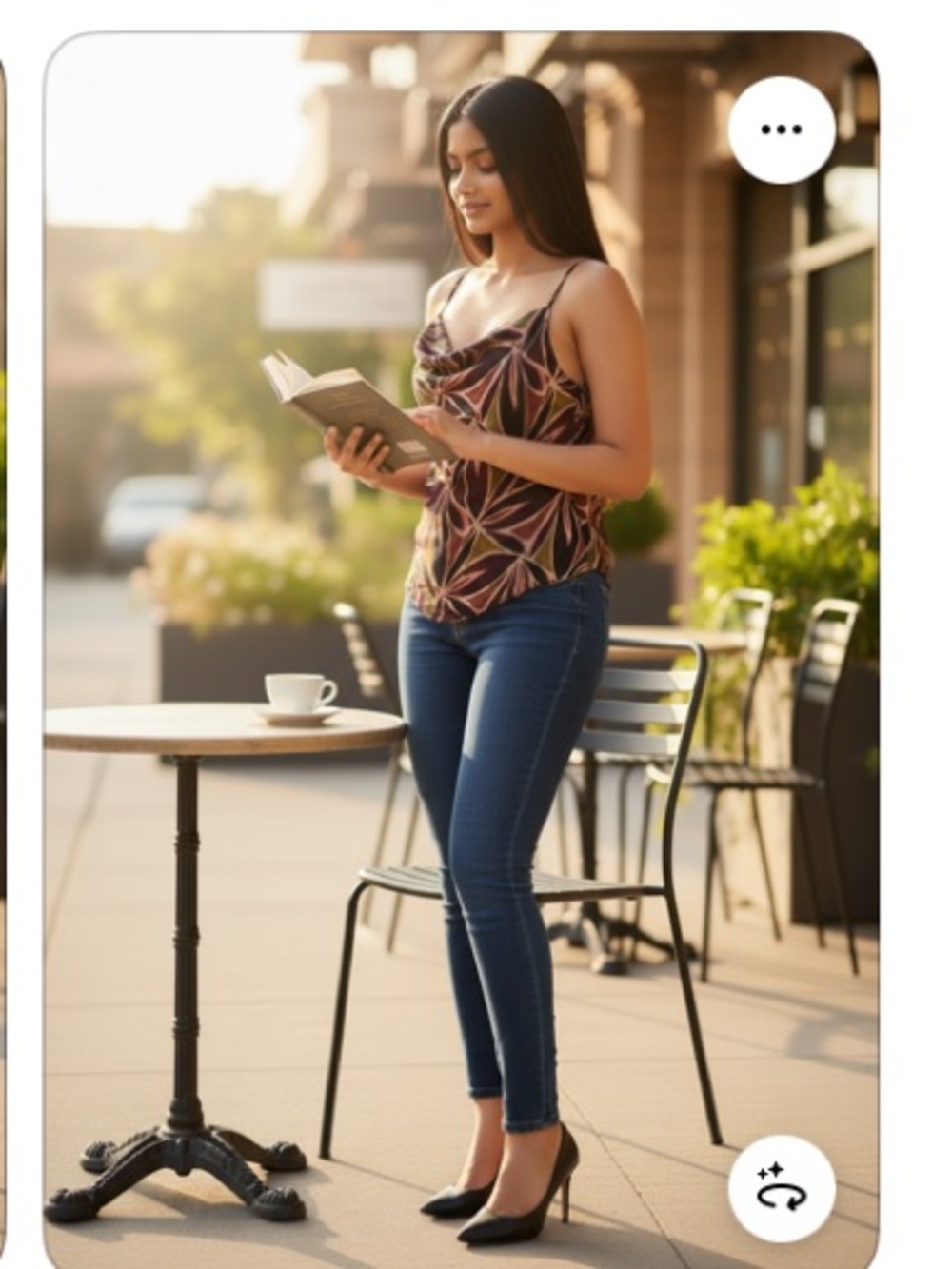 Lavender Brown Multicolor Leaf-Print Cowl Neck Camisole. A1 - Picture 4 of 11